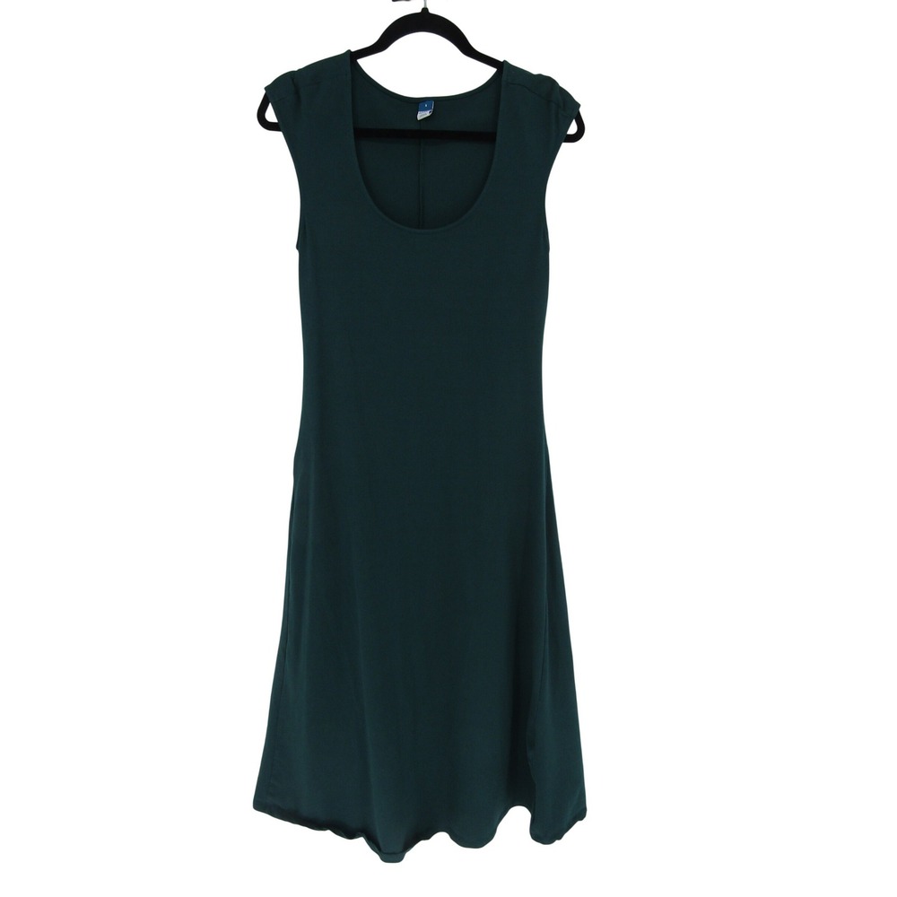 Old Navy Fit & Flare Dress Womens Small Green Scoop Neck Cap Sleeve Midi Stretch